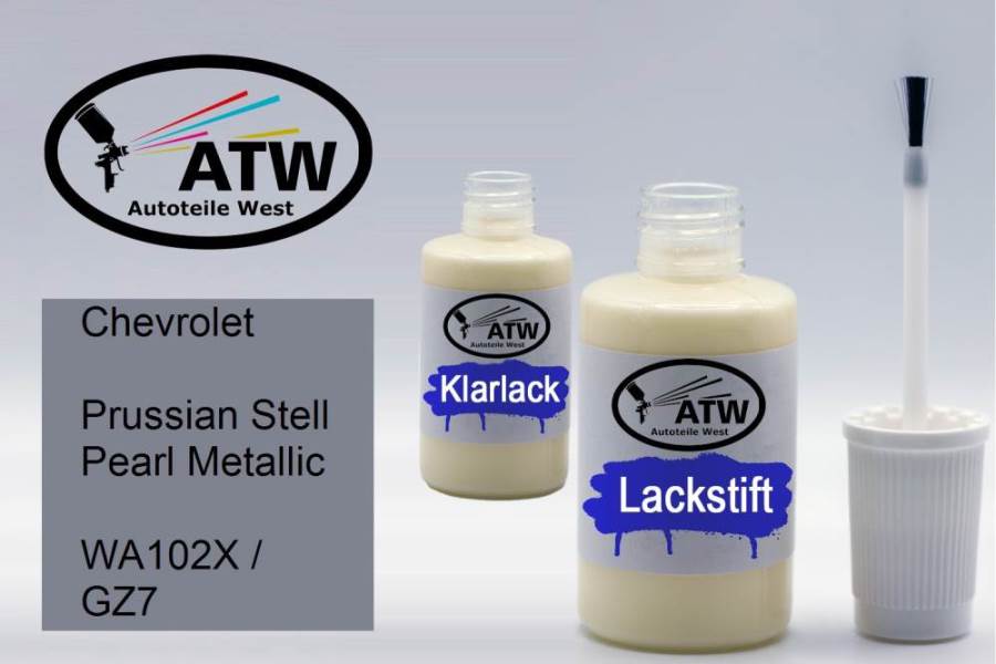 Chevrolet, Prussian Stell Pearl Metallic, WA102X / GZ7: 20ml Lackstift + 20ml Klarlack - Set, von ATW Autoteile West.